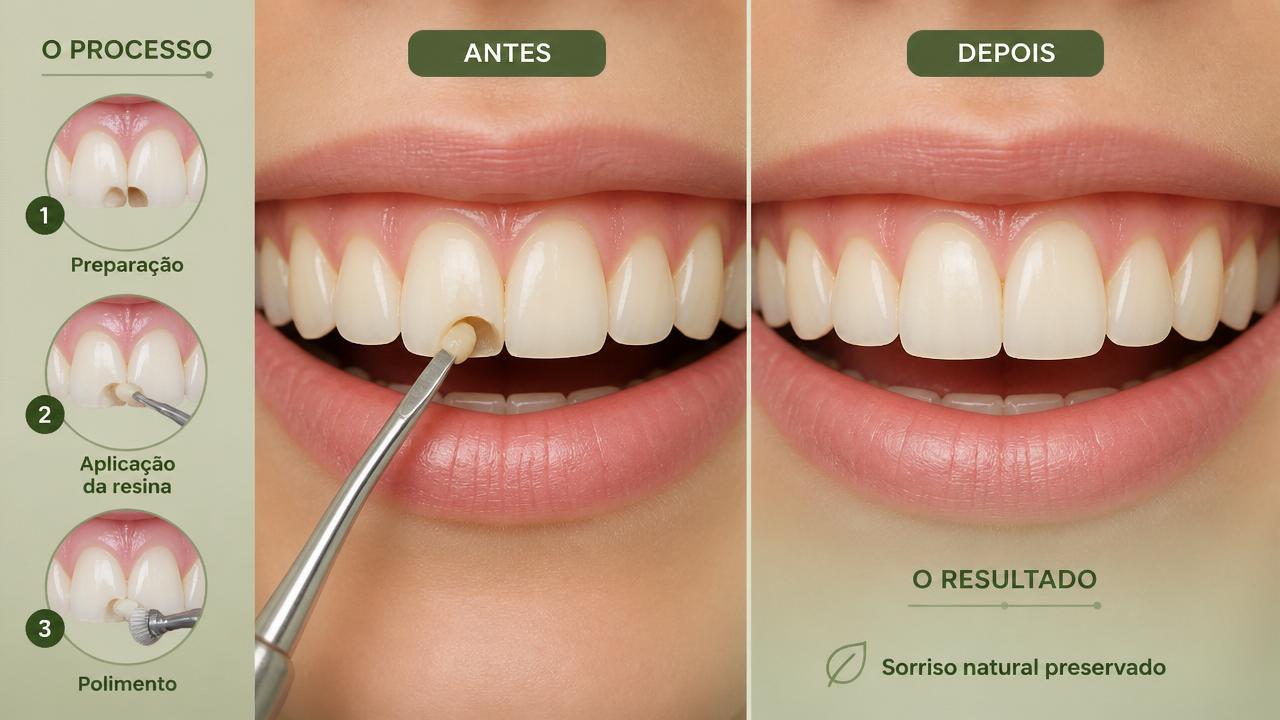 Ilustração de restauração estética em resina composta